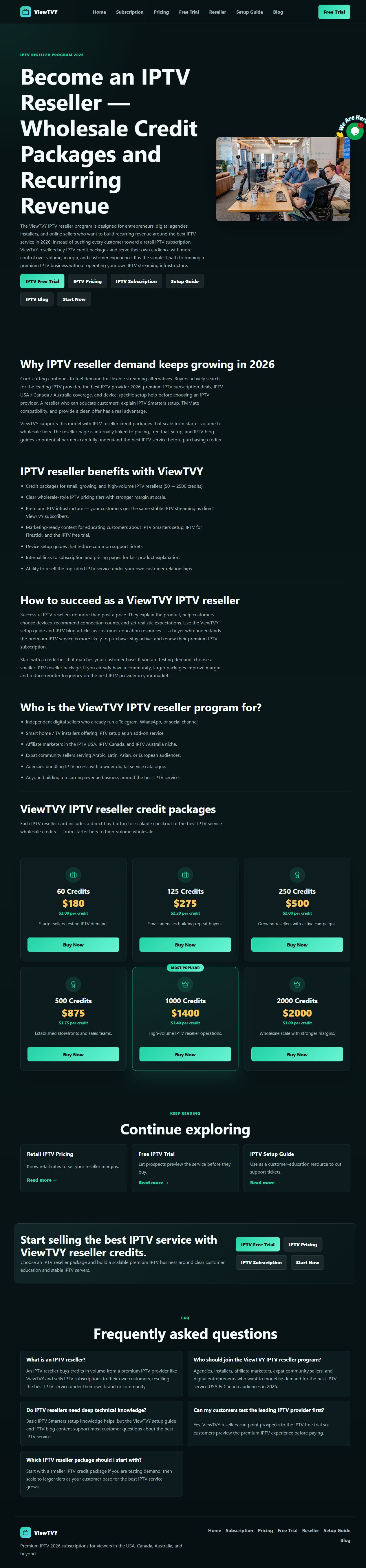 Complete live screenshot of the official ViewTVY reseller page on viewtvy.net