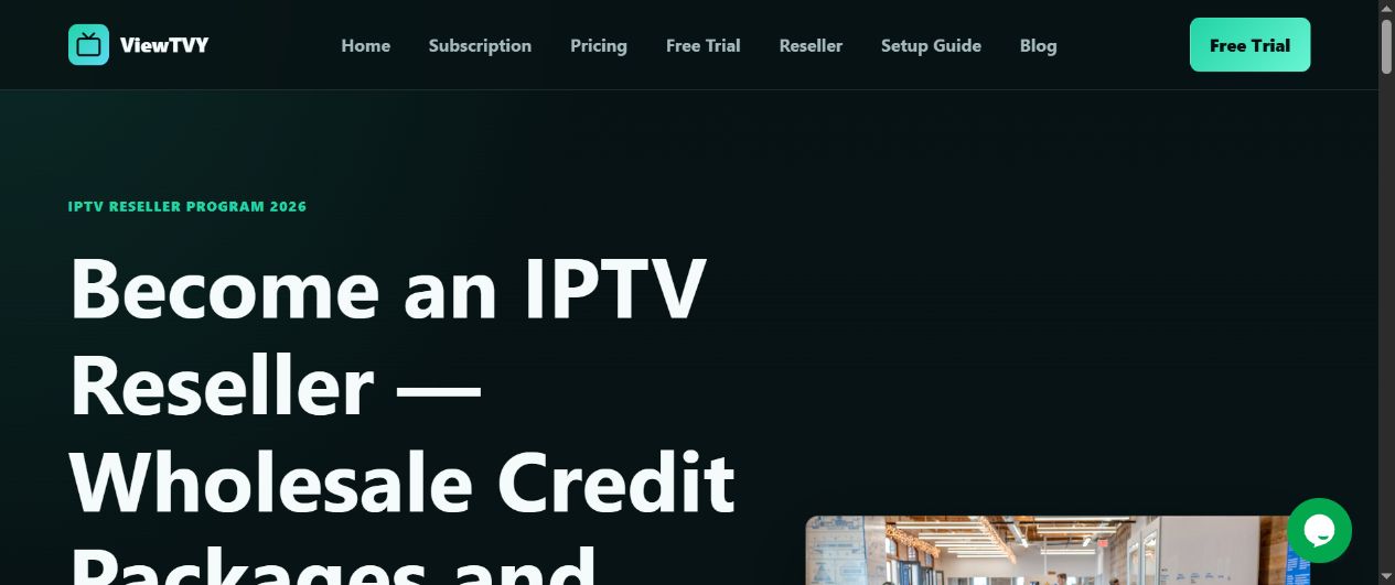 Live screenshot of the official ViewTVY IPTV reseller page in 2026